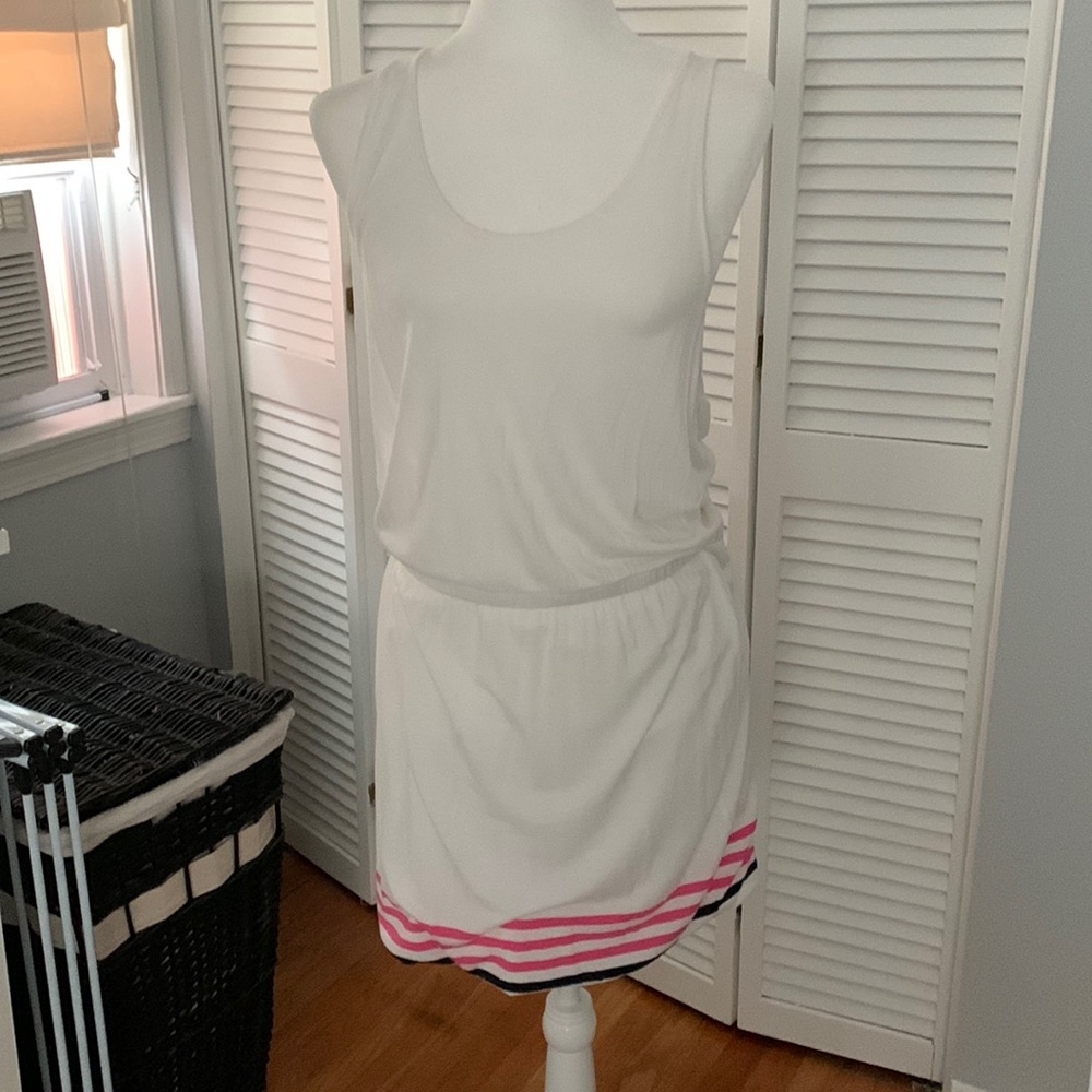Gap white cotton dress racer back elastic waist and stripped bottom